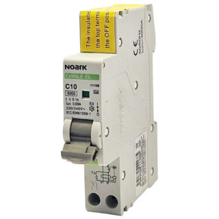Noark 111168 Ex9NLE EL 1PN C10 30mA A Jednomodulový Elektronický proud. chránič s nadpr. ochr., Icn=6kA, 1+Npól, char. C, In=10A, I?n=30mA, typ A