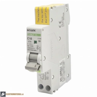 Noark 111168 Ex9NLE EL 1PN C10 30mA A Jednomodulový Elektronický proud. chránič s nadpr. ochr., Icn=6kA, 1+Npól, char. C, In=10A, I?n=30mA, typ A