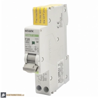 Noark 111171 Ex9NLE EL 1PN C25 30mA A Jednomodulový Elektronický proud. chránič s nadpr. ochr., Icn=6kA, 1+Npól, char. C, In=25A, I?n=30mA, typ A