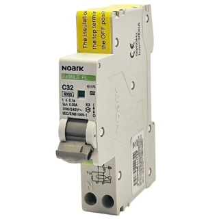 Noark 111172 Ex9NLE EL 1PN C32 30mA A Jednomodulový Elektronický proud. chránič s nadpr. ochr., Icn=6kA, 1+Npól, char. C, In=32A, I?n=30mA, typ A