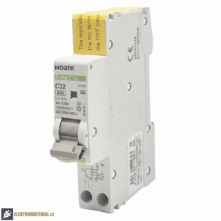 Noark 111172 Ex9NLE EL 1PN C32 30mA A Jednomodulový Elektronický proud. chránič s nadpr. ochr., Icn=6kA, 1+Npól, char. C, In=32A, I?n=30mA, typ A
