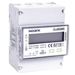 Noark 107299 Ex9EMS 3P 4M CT MB 2T Smart Elektroměr 3-polový, 4-modulový, nepřímé měření, Mbus-komunikace, 2-tarifní, LCD displej