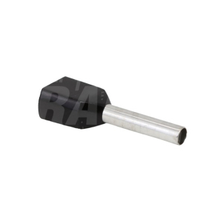 Tracon E13I Dvojité izolované lisovací dutinky, černé 2×1,5mm2, l=12mm