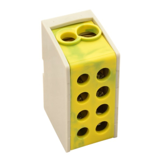 Tracon FLE-25ZS Rozvodná odbočná svorka, zeleno-žlutá, průběžná 2×25mm2 / 2×25mm2, 400VAC, 101A