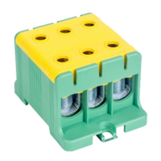 Tracon FLEAL-95/3ZS Rozvodná svorka, montáž na DINlištu a na povrch, zeleno/žl. 16-95mm2, max. 1000VAC/1500VDC, max.245A