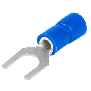 Tracon KV6 Izolované Cu lisovací vidlice, modré, pocínované 2,5mm2, M6, (d1=2,3mm, d2=6,6mm), PVC