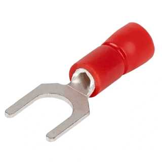 Tracon PV3 Izolované Cu lisovací vidlice, červené, pocínované 1,5mm2, M3, (d1=1,7mm, d2=3,7mm), PVC