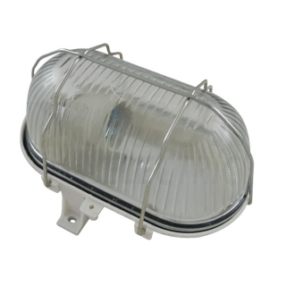 Tracon TLH-08S Plast.nást.sviet.ovál., Bílé, s kov.mriež., Ruční otevření 230 V, 50Hz,E27,max.60W,IP44,class II