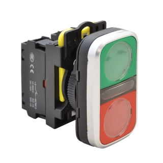 Tracon NYG3-D Dvojtlačítko, zelené + červené 1×NO+1×NC, 5A/230V AC-15, IP65