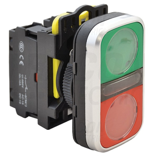 Tracon NYG3-D Dvojtlačítko, zelené + červené 1×NO+1×NC, 5A/230V AC-15, IP65