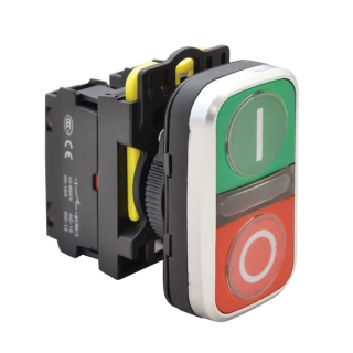 Tracon NYG3-D1 Dvojtlačítko, I-O,zelené+ červené 1×NO+1×NC, 5A/230V AC-15, IP65
