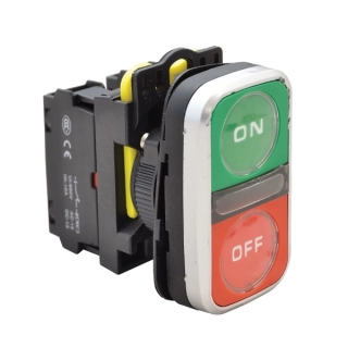 Tracon NYG3-D2 Dvojtlačítko, ON-OFF, zelené +červené 1×NO+1×NC, 5A/230V AC-15, IP65