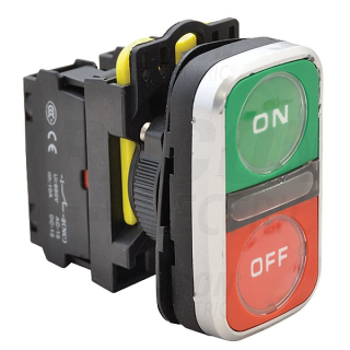 Tracon NYG3-D2 Dvojtlačítko, ON-OFF, zelené +červené 1×NO+1×NC, 5A/230V AC-15, IP65