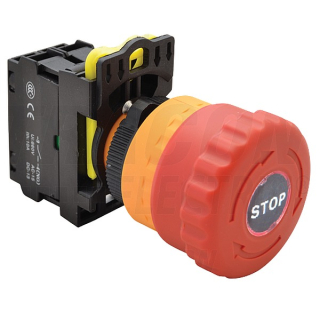 Tracon NYG3-ETLR Nouzové tlačítko, podsvícenés aretací, červené 1×NC, 5A/230V AC-15, 40mm, IP65, LED 230V AC/DC