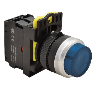 Tracon NYG3-HLB Výstupní tlačítko, prosvětlené modré 1×NO, 5A/230V AC-15, IP65, LED 230V AC/DC