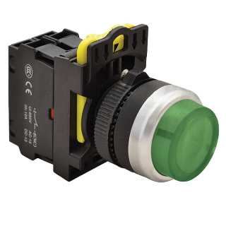 Tracon NYG3-HLG Výstupní tlačítko, prosvětlené zelené 1×NO, 5A/230V AC-15, IP65, LED 230V AC/DC