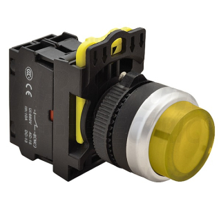 Tracon NYG3-HLY Výstupní tlačítko, prosvětlené žluté 1×NO, 5A/230V AC-15, IP65, LED 230V AC/DC