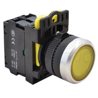 Tracon NYG3-LY Výstupní tlačítko, žluté 1×NO, 5A/230V AC-15, IP65, LED 230V AC/DC