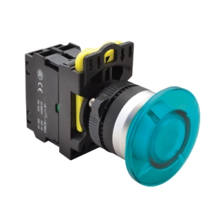 Tracon NYG3-MLB Hřibové tlačítko, modré 1×NO, 5A/230V AC-15, IP65, 40mm, LED 230V AC/DC