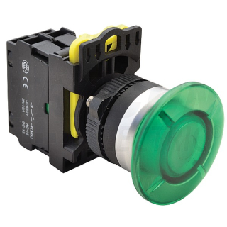 Tracon NYG3-MLG Hřibové tlačítko, zelené 1×NO, 5A/230V AC-15, 40mm, IP65, LED 230V AC/DC