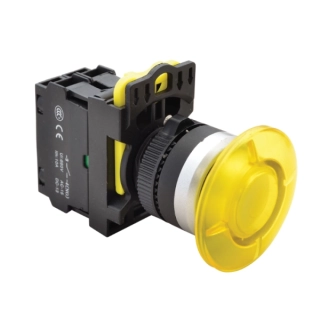 Tracon NYG3-MLY Hřibové tlačítko, žluté 1×NO, 5A/230V AC-15, 40mm, IP65, LED 230V AC/DC