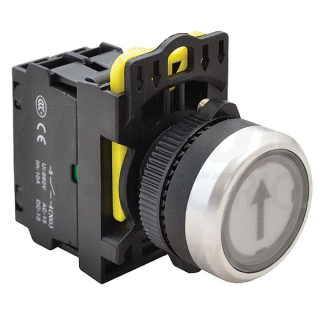 Tracon NYG3-P3L Tlačítko podsvětlené s popisembílé ( černá šipka ) 1×NO, 5A/230V AC-15, IP65, LED 230V AC/DC