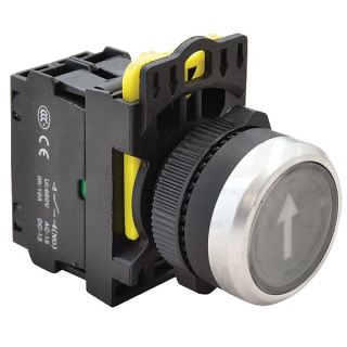 Tracon NYG3-P4L Tlačítko podsvětlené s popisemčerné ( bílá šipka ) 1×NO, 5A/230V AC-15, IP65, LED 230V AC/DC