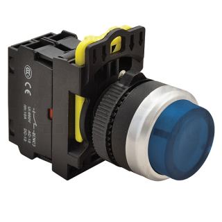 Tracon NYK3-HLB Výstupní podsvětlený tlačítkový spínač, modrý 1×NO, 5A/230V AC-15, IP42, LED 230V AC/DC