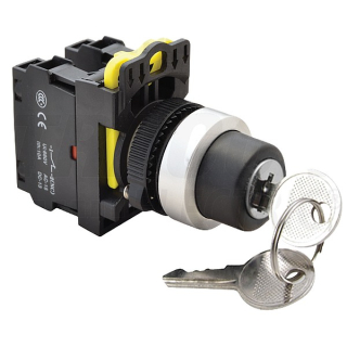 Tracon NYK3-K21 Otočný spínač s klíčemlevá-pravá VYP, dvojpolohový 1×NO+1×NC, 5A/230V AC-15, IP42