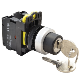 Tracon NYK3-K34 Otočný spínač s klíčem levá-pravá VYP, trojpol.,pružinový 1×NO+1×NC, 5A/230V AC-15, IP42