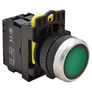 Tracon NYK3-LG Podsvětlený tlačítkový spínač,zelený 1×NO, 5A/230V AC-15, IP65, LED 230V AC/DC