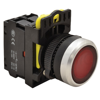Tracon NYK3-LR Podsvětlený tlačítkový spínač,červený 1×NC, 5A/230V AC-15, IP65, LED 230V AC/DC
