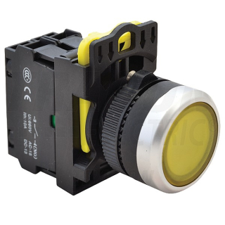 Tracon NYK3-LY Podsvětlený tlačítkový spínač,žlutý 1×NO, 5A/230V AC-15, IP65, LED 230V AC/DC