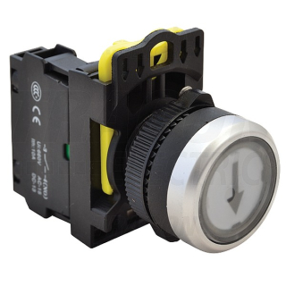 Tracon NYK3-P3 Tlačítkový spínač s popisembílý ( černá šipka ) 1×NO, 5A/230V AC-15, IP65
