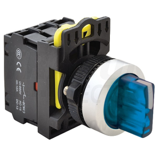 Tracon NYK3-SL34B Otočný spínač s páčkou,podsvícený, modrá LED, 3-pol.,pruž. 1×NO+1×NC, 5A/230V AC-15, IP65, LED 230V AC/DC