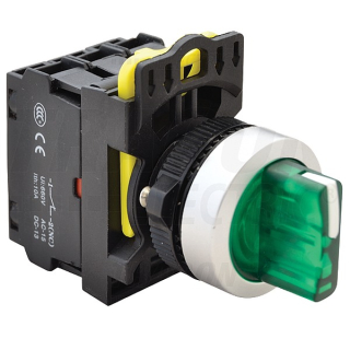 Tracon NYK3-SL34G Otočný spínač s páčkou,podsvícený, zelená LED, 3-pol., pruž 1×NO+1×NC, 5A/230V AC-15, IP65, LED 230V AC/DC