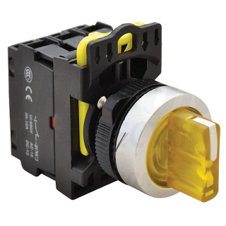 Tracon NYK3-SL34Y Otočný spínač s páčkou,podsvícený, žlutá LED, 3-pol., pruž 1×NO+1×NC, 5A/230V AC-15, IP65, LED 230V AC/DC