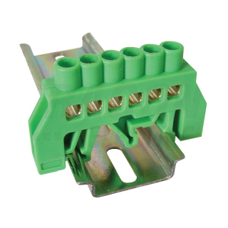 Tracon NPE-G6-6 Můstek na ochranné vodiče (PE) izolovaný, zelený 230/400VAC, 63A, 6×9mm, 6P, IP20