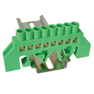 Tracon NPE-G6-8 Můstek na ochranné vodiče (PE) izolovaný, zelený 230/400VAC, 63A, 6×9mm, 8P, IP20