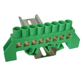 Tracon NPE-G8-8 Můstek na ochranné vodiče (PE) izolovaný, zelený 230/400VAC, 100A, 8×12mm, 8P, IP20