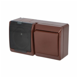 Famatel 5327-19 GALATEA IP44 Přepínač střídavý č.6 + zásuvka (hnědá / průh.víčko )