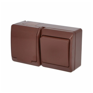 Famatel 5327-20 GALATEA IP44 Přepínač střídavý č.6 + zásuvka (hnědá / hnědé víčko)