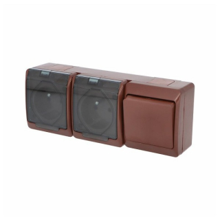 Famatel 5327-25 GALATEA IP44 Přepínač střídavý č.6+zásuvka (hnědá / průhledné víčko)