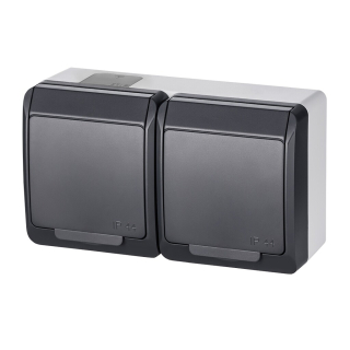 Famatel 5322-07 Galatea IP44 Zásuvka 2x 2P+PE, 2-násobná vodorovná (antracit)