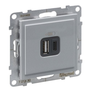 LEGRAND 721330 SUNO USB nabíječka dvojitá typ A+C, hliník