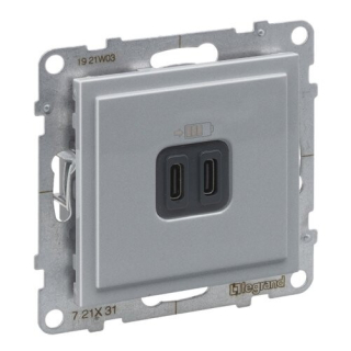 LEGRAND 721331 SUNO USB nabíječka dvojitá typ C+C, hliník