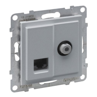 LEGRAND 721362 SUNO kombinovaná TV s F kon.+ datová zásuvka RJ45 CAT.6 UTP nestíněnná", hliník