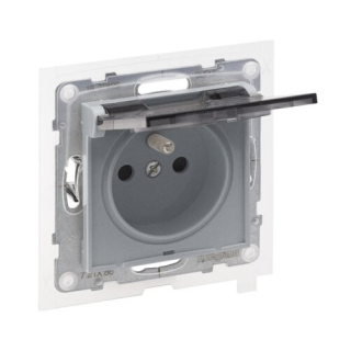 LEGRAND 721386 SUNO zásuvka 2p+T s dětskou ochranou, klapka IP44, hliník