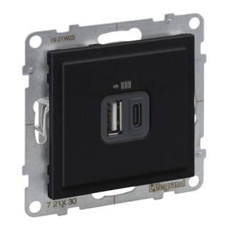 LEGRAND 721430 SUNO USB nabíječka dvojitá typ A+C, černá