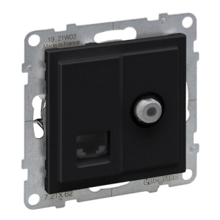 LEGRAND 721462 SUNO kombinovaná TV s F kon.+ datová zásuvka RJ45 CAT.6 UTP nestíněnná, černá
